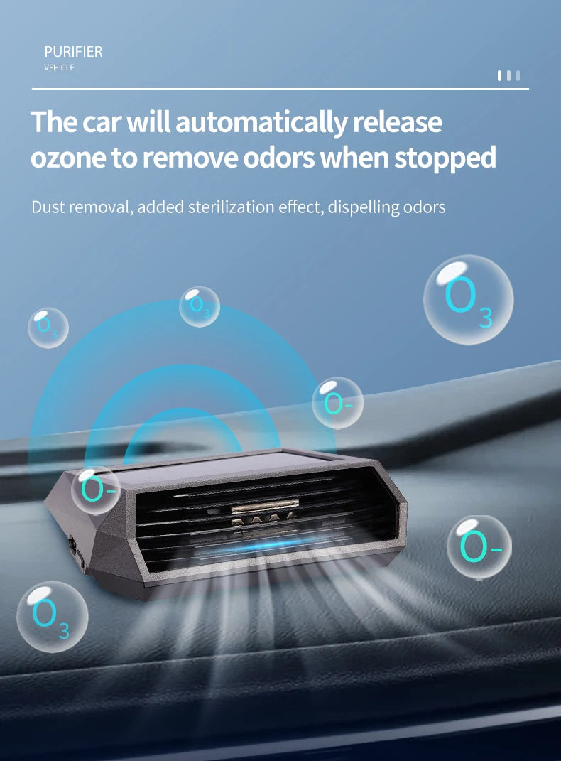 Kebidumei Solar Car Air Purifier with Type-C Charging – Auto Start/Stop Negative Ion & Active Oxygen Deodorizer
