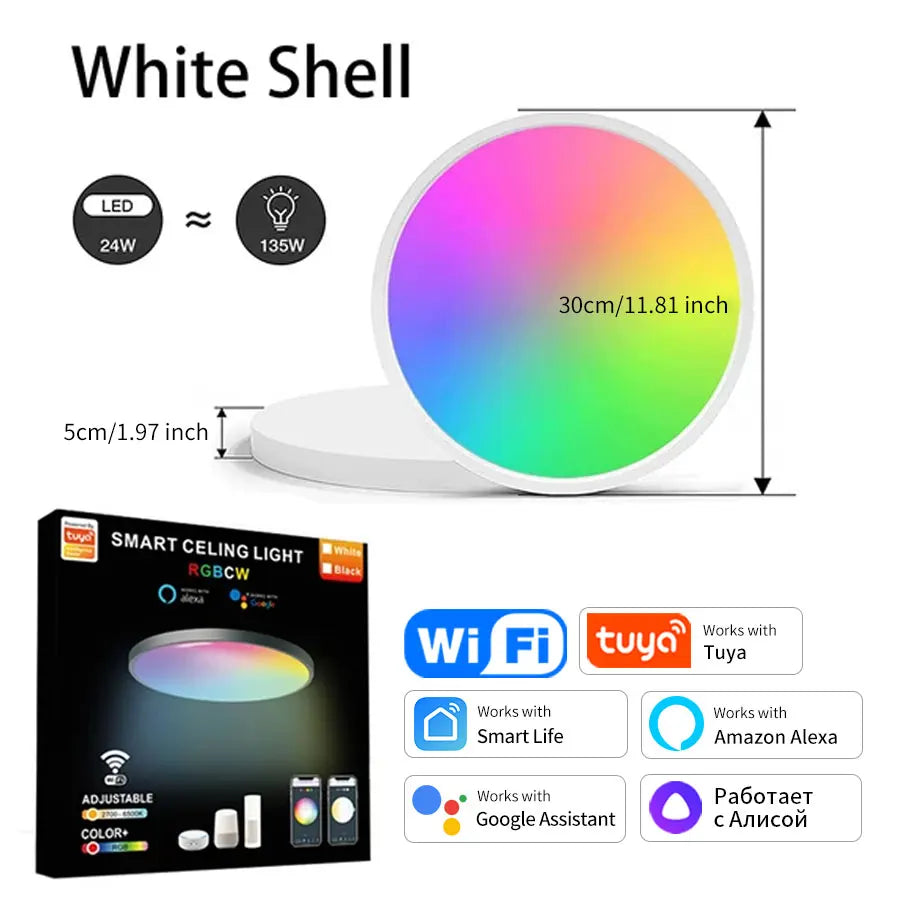 Tuya Smart LED Ceiling Light | WiFi RGB Dimmable 24W Modern Lamp