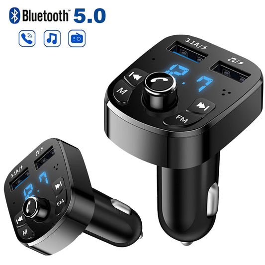 S5 Bluetooth FM Transmitter with Dual USB Charging – Hands-Free Car Kit (12–24V, LED Display)