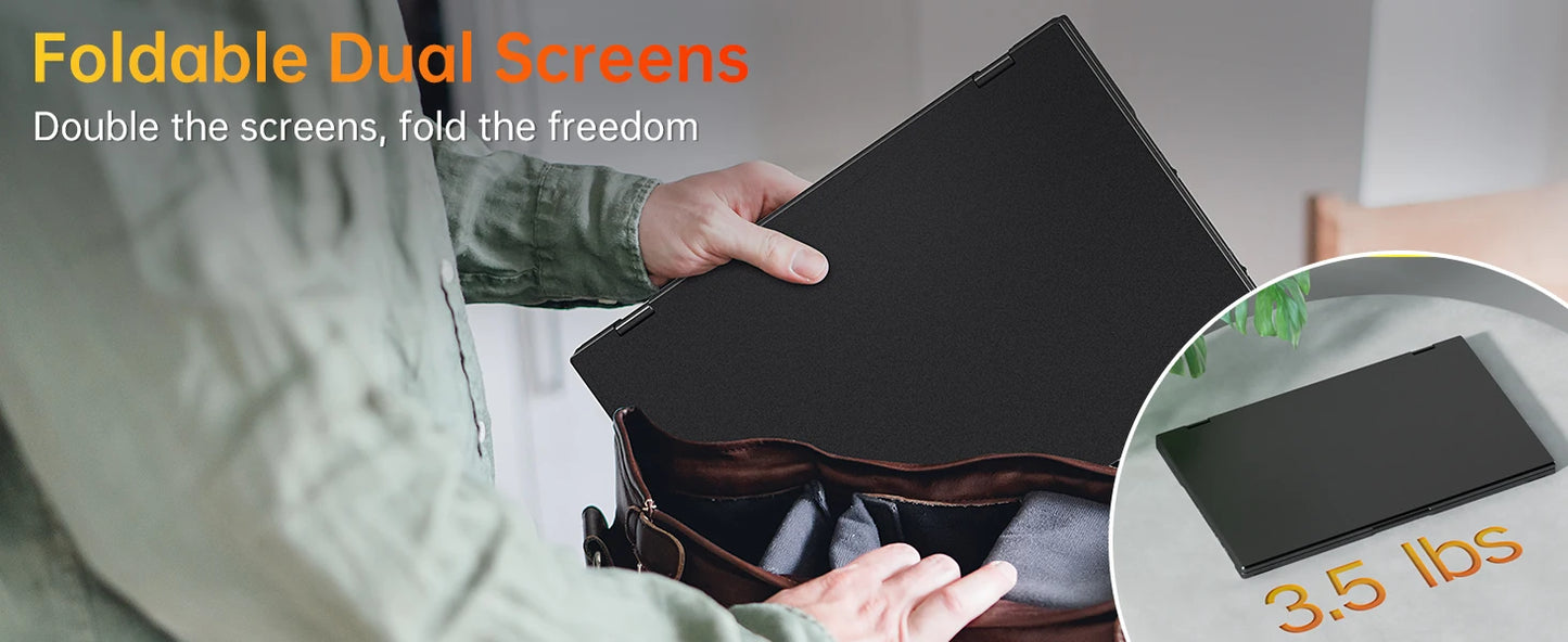 15.6″ Folding Dual Monitor | FHD IPS 1080P | USB-C Portable Display | Built-in Speakers