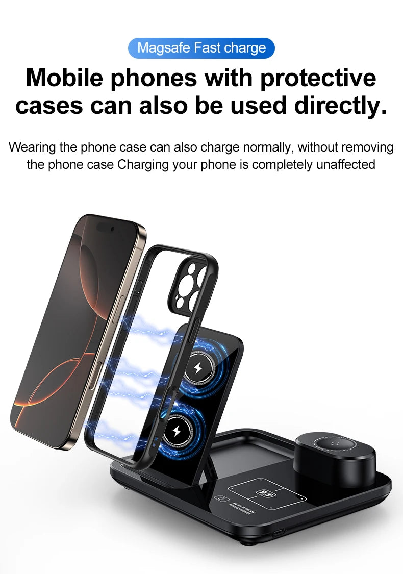 Foldable 20W Wireless Charging Station with Cooling Fan for iPhone & Watch