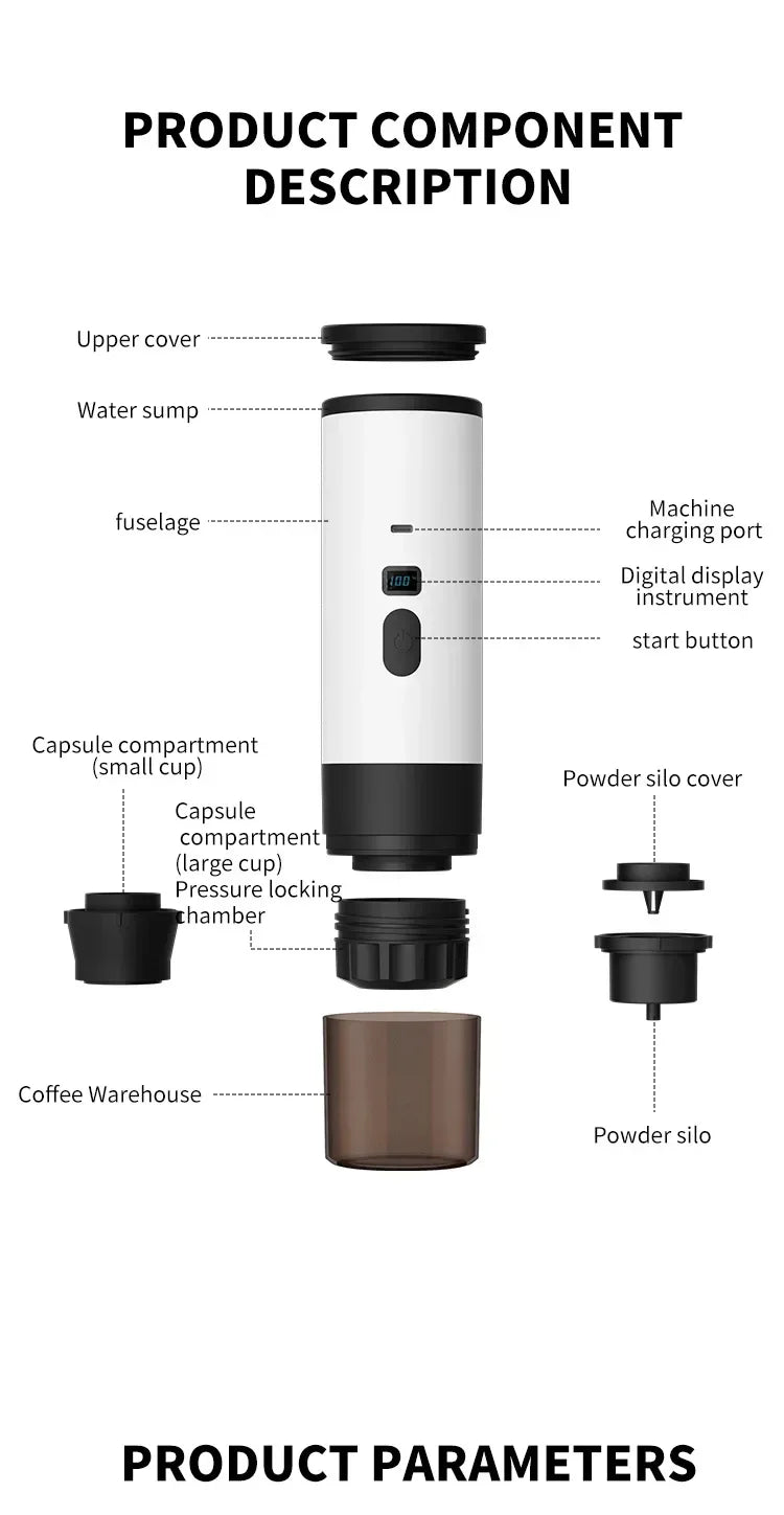 TINSOL Rechargeable Coffee Maker – Wireless Heating, 90ml Water Tank, Camping & Travel Use