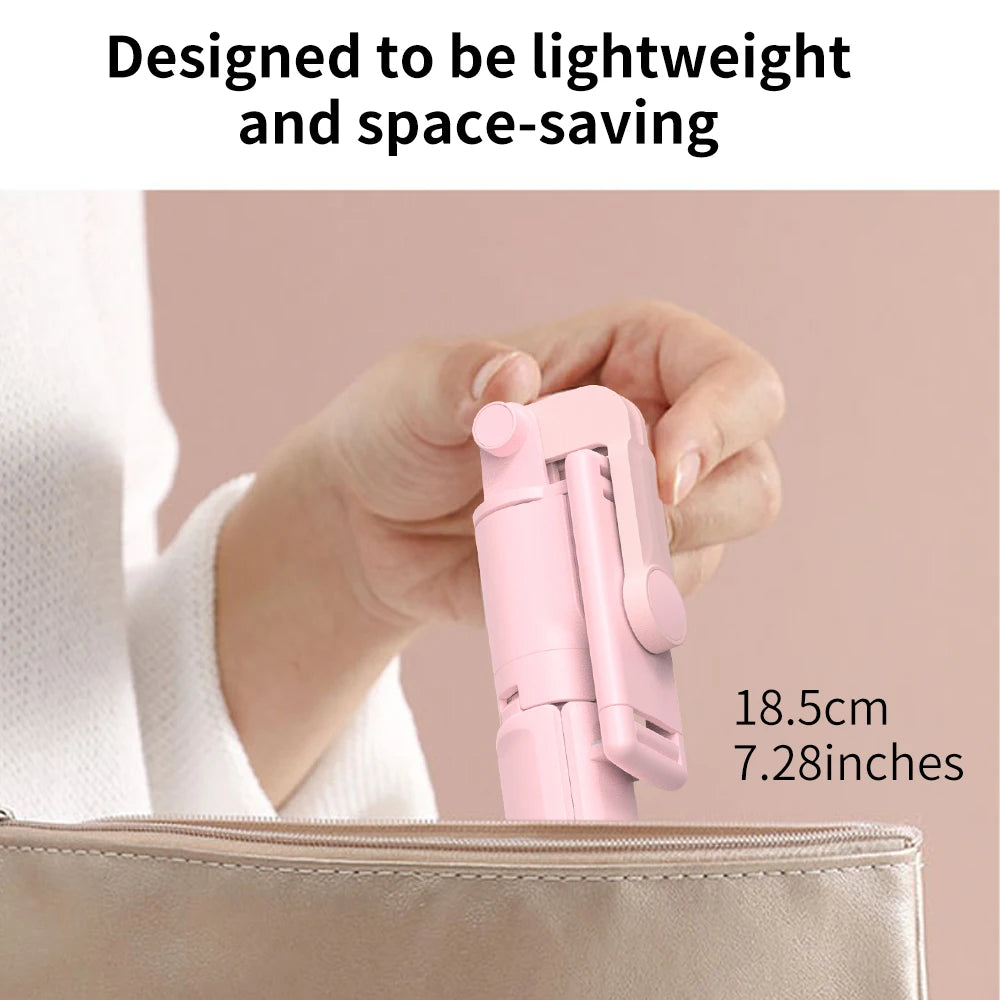 Pink Bluetooth Selfie Stick Tripod with Fill Light & Remote – 71cm Extendable