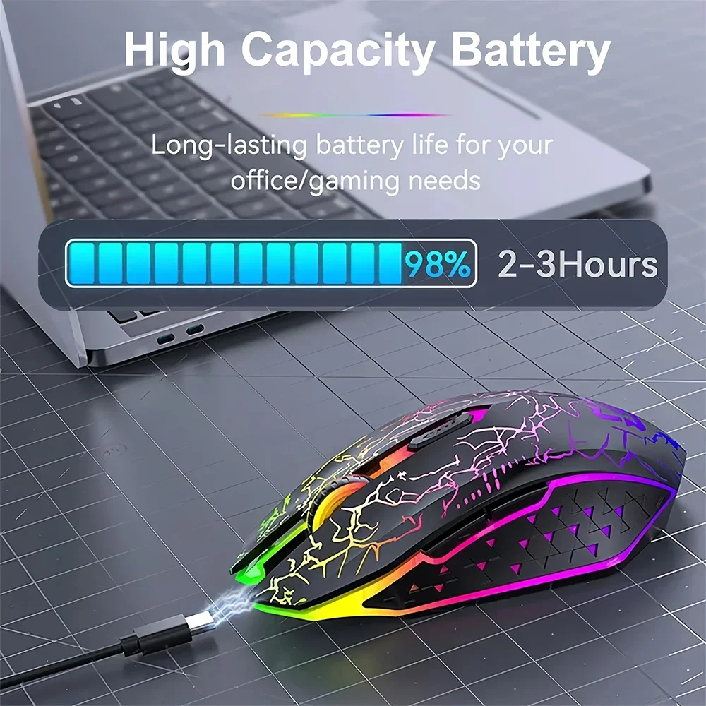 Bluetooth 5.2 & 2.4G Wireless Gaming Mouse – Rechargeable, Silent Click, 6-Button