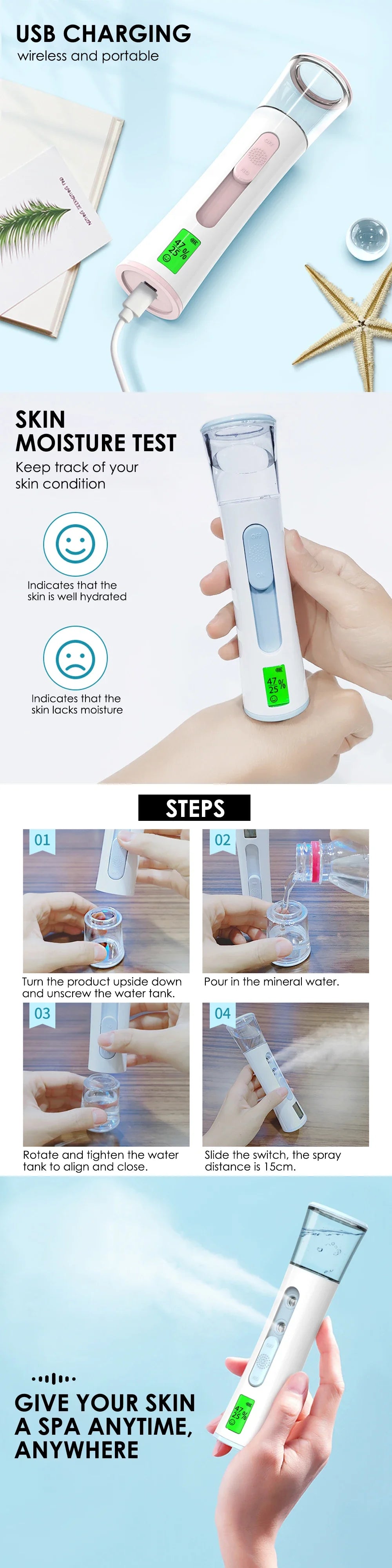 Handheld Nano Mist Sprayer – Rechargeable Facial Steamer for Skin Rejuvenation