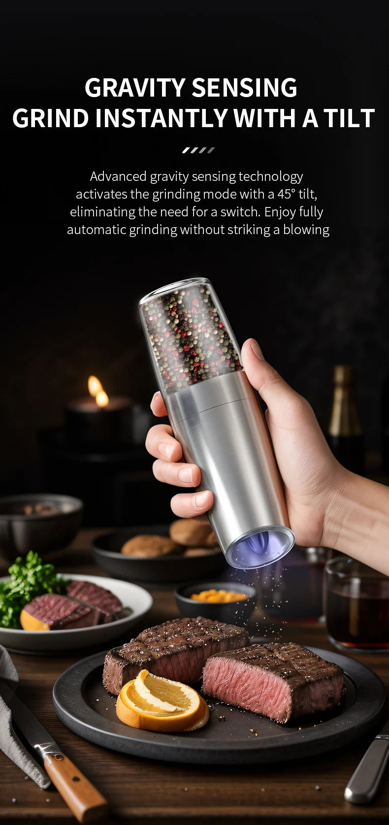 Stainless Steel Salt & Pepper Grinder – Adjustable Manual Mill