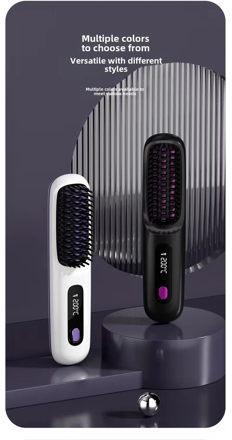 Cordless LCD Hair Straightener Comb – USB Rechargeable, Portable Anti-Scald Styling Brush