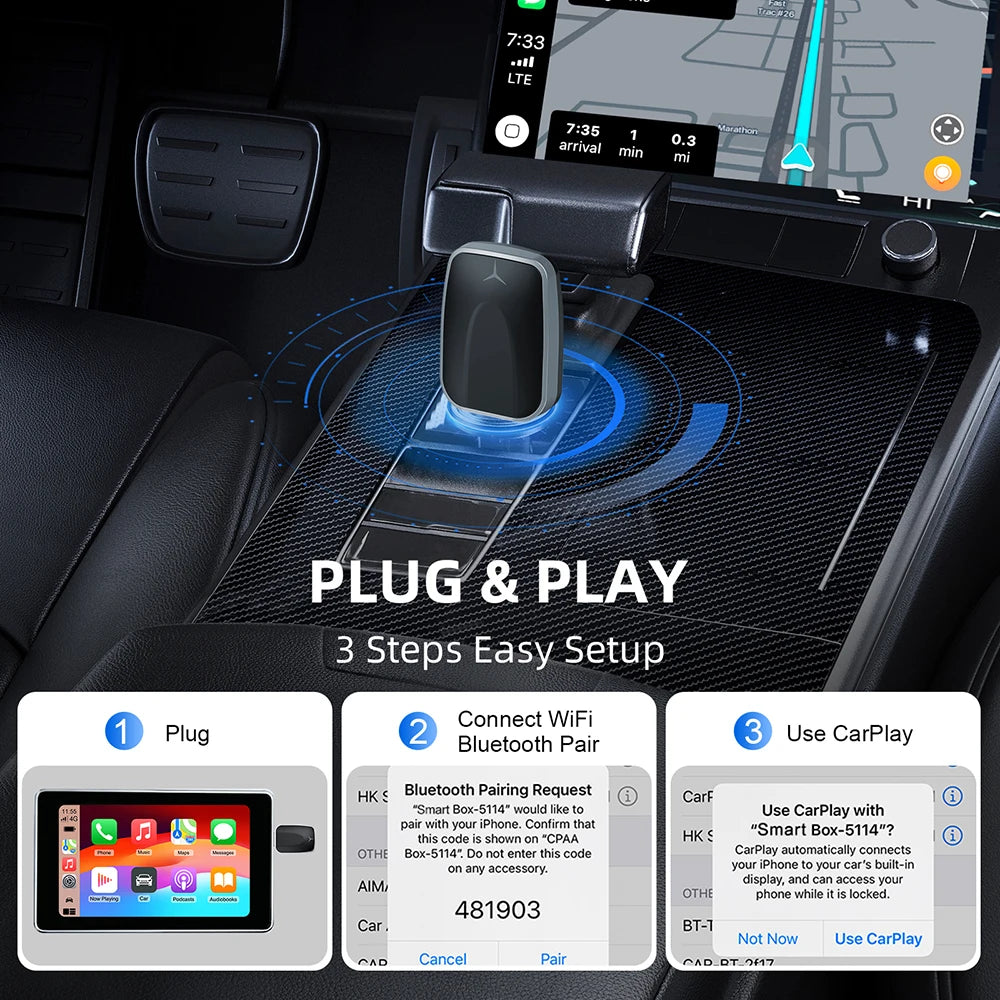 Wireless Android Auto & CarPlay Adapter – Wired to Wireless Smart Box USB Plug & Play with WiFi Auto Connect