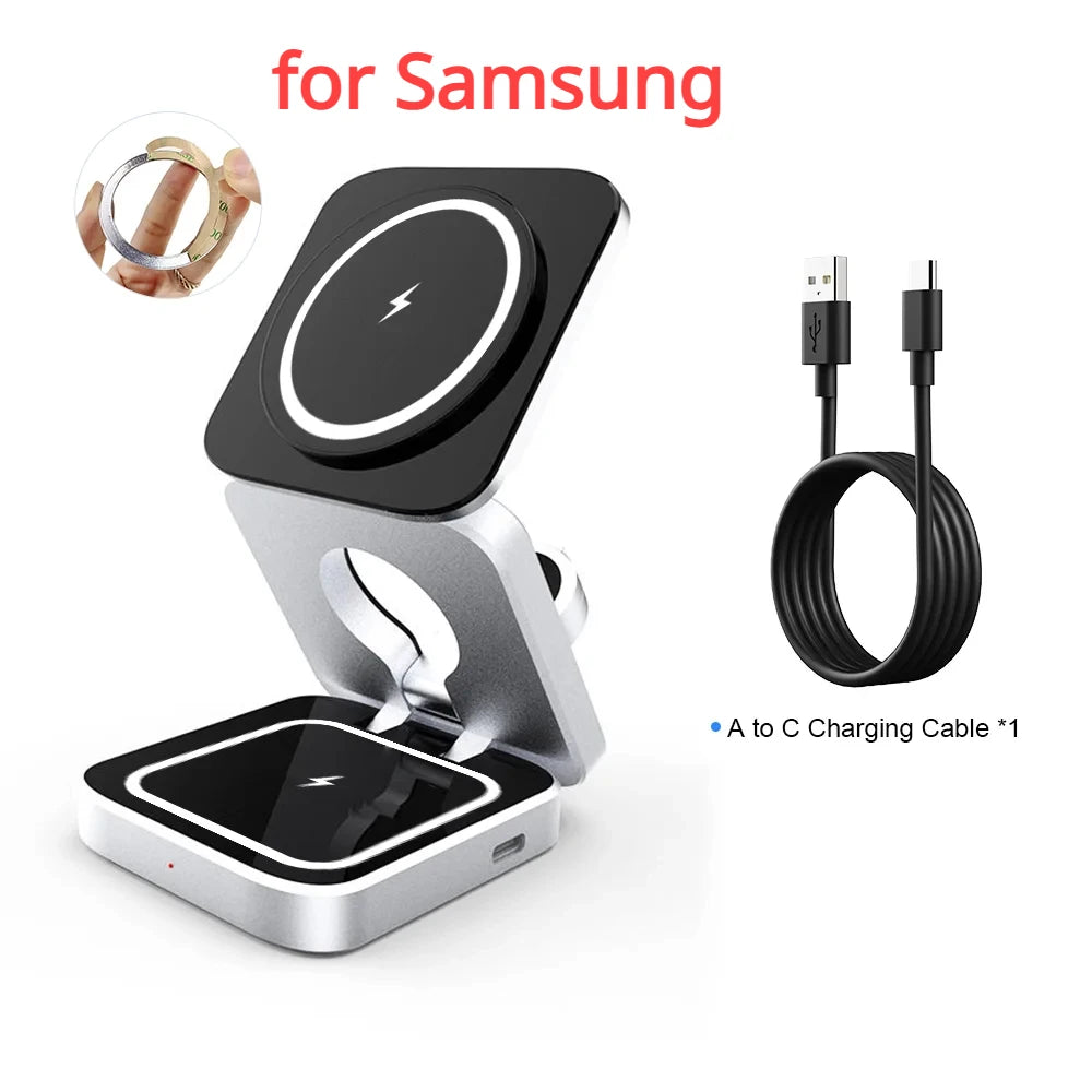 Portable 3-in-1 Magnetic Wireless Charging Station for iPhone & Samsung
