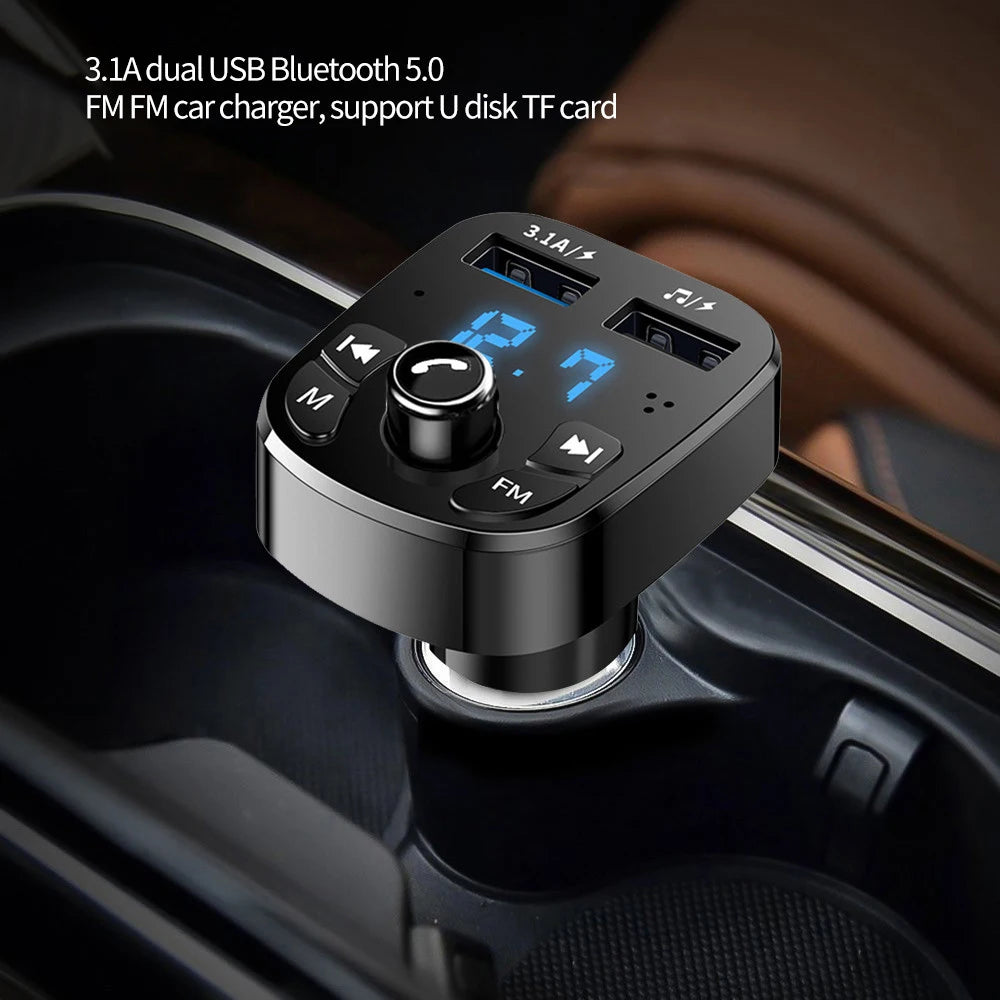 S5 Bluetooth FM Transmitter with Dual USB Charging – Hands-Free Car Kit (12–24V, LED Display)