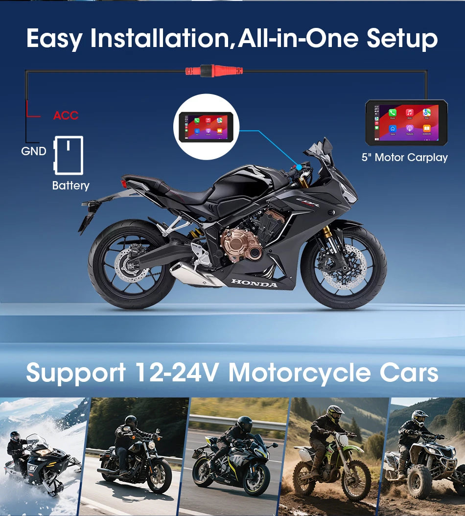 Jansite 5” IPX7 Motorcycle / Car Smart Display – Wireless CarPlay, Android Auto & MirrorLink