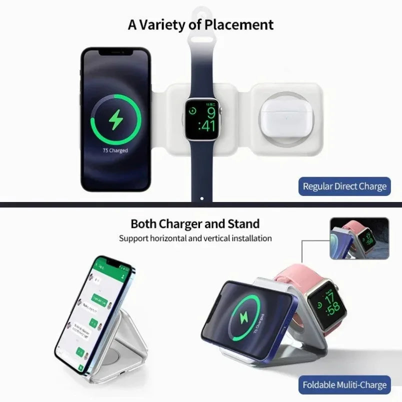 3 in 1 Phone Charge Dock Desktop Wireless Charger for Iphone