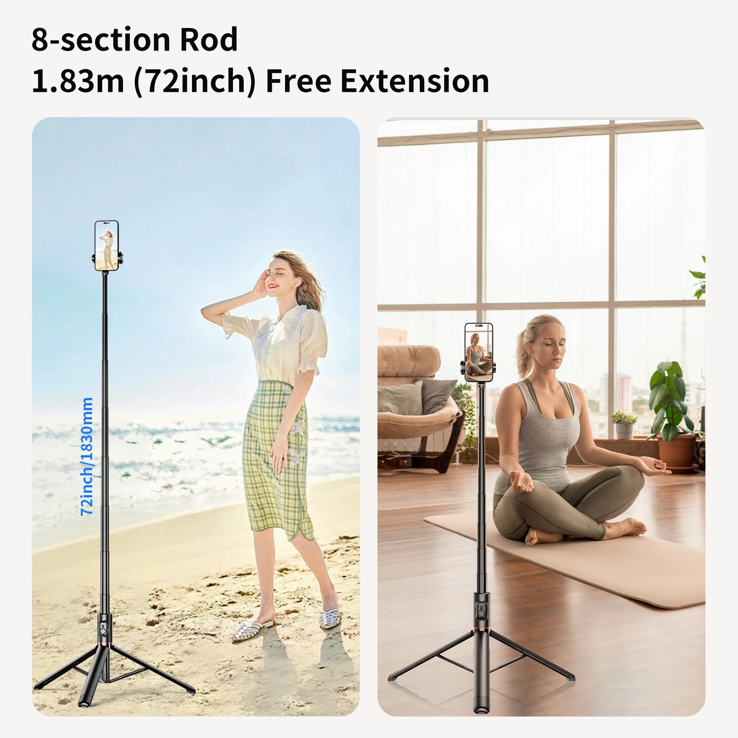 Selfieshow 1.83m Bluetooth Selfie Stick Tripod with Remote – Hidden Design, Stable & Portable