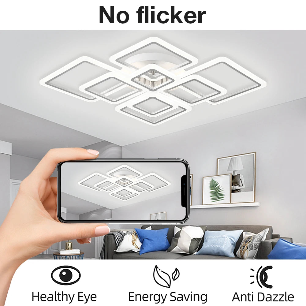 Jelena Modern Square LED Ceiling Lamp | Smart Dimming, 4–10 Head Options
