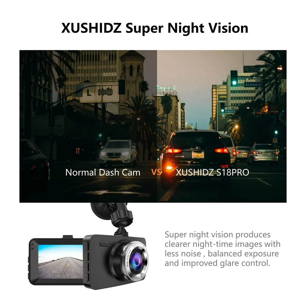 XUSHIDZ Q18 / Q18 PRO 1080P Dash Cam – Dual Camera Car DVR with Night Vision & Parking Monitor