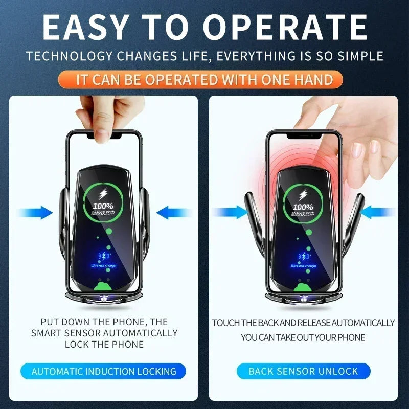 VIKEFON Qi 100W Wireless Car Fast Charger with Cooling Fan & One-Hand Operation