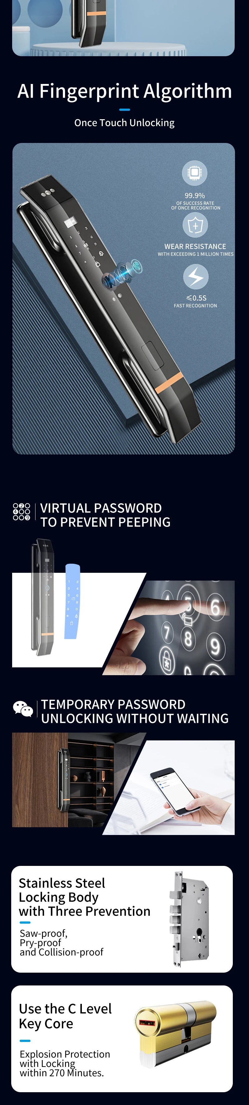 XSDTS D14-XF WiFi Smart Door Lock with Fingerprint & Built-In Doorbell – Tuya App Control