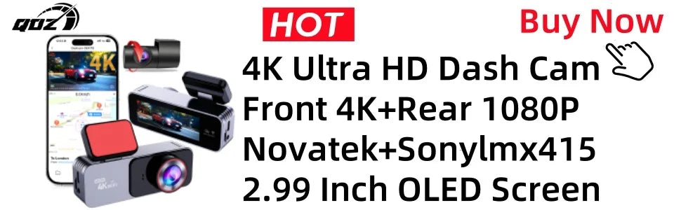 QOZ 4K Dual Lens Dash Cam – Front & Rear Car DVR with WiFi, Night Vision & Parking Monitor