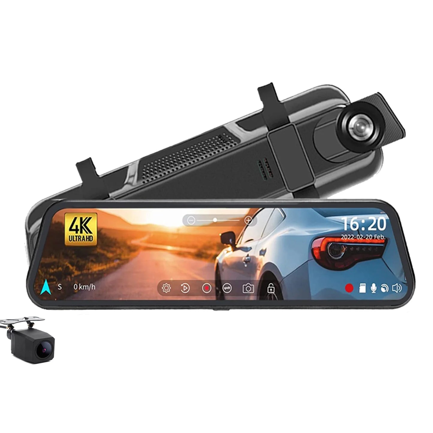 10″ 4K Rearview Mirror Dash Cam with WiFi & GPS – Front 4K + Rear 1080P Streaming DVR