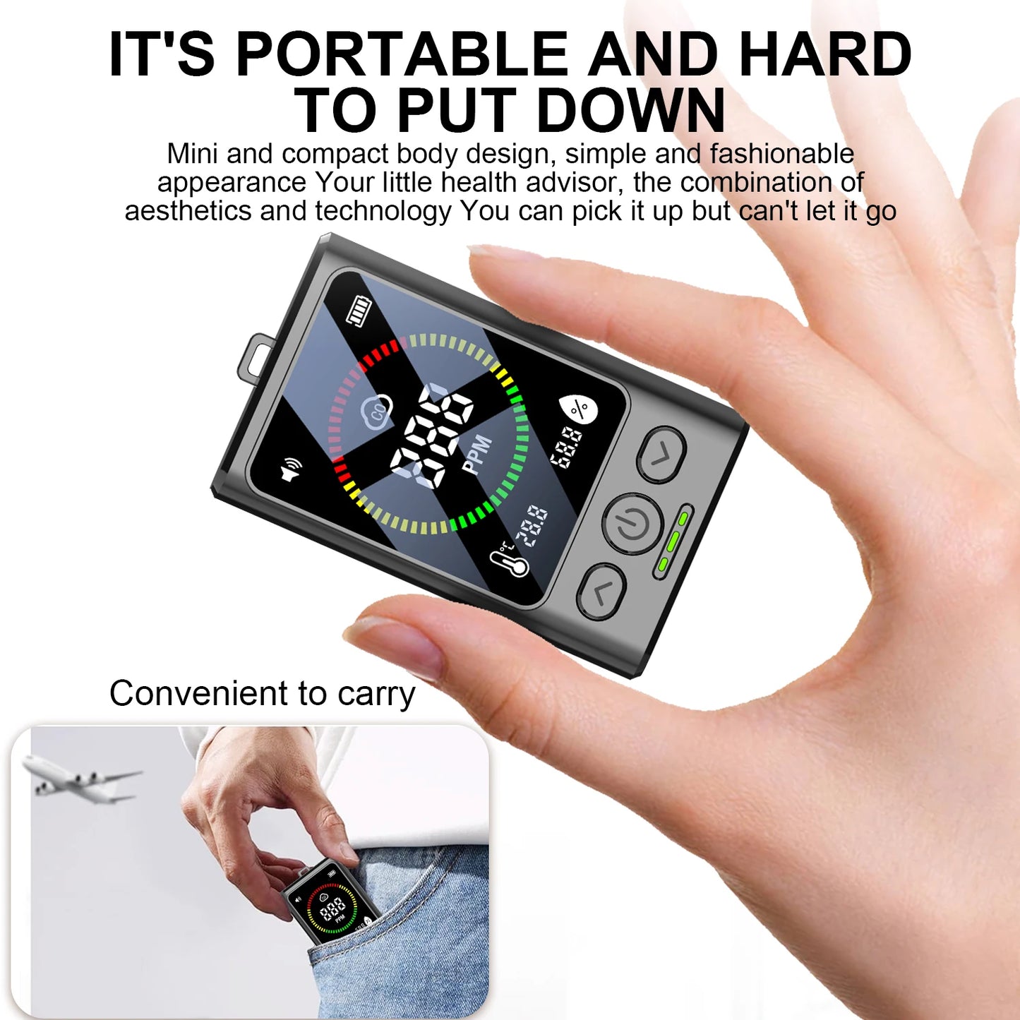Portable Carbon Monoxide Detector with LCD Display, 85dB Alarm, Temp & Humidity Monitor, USB-C Rechargeable