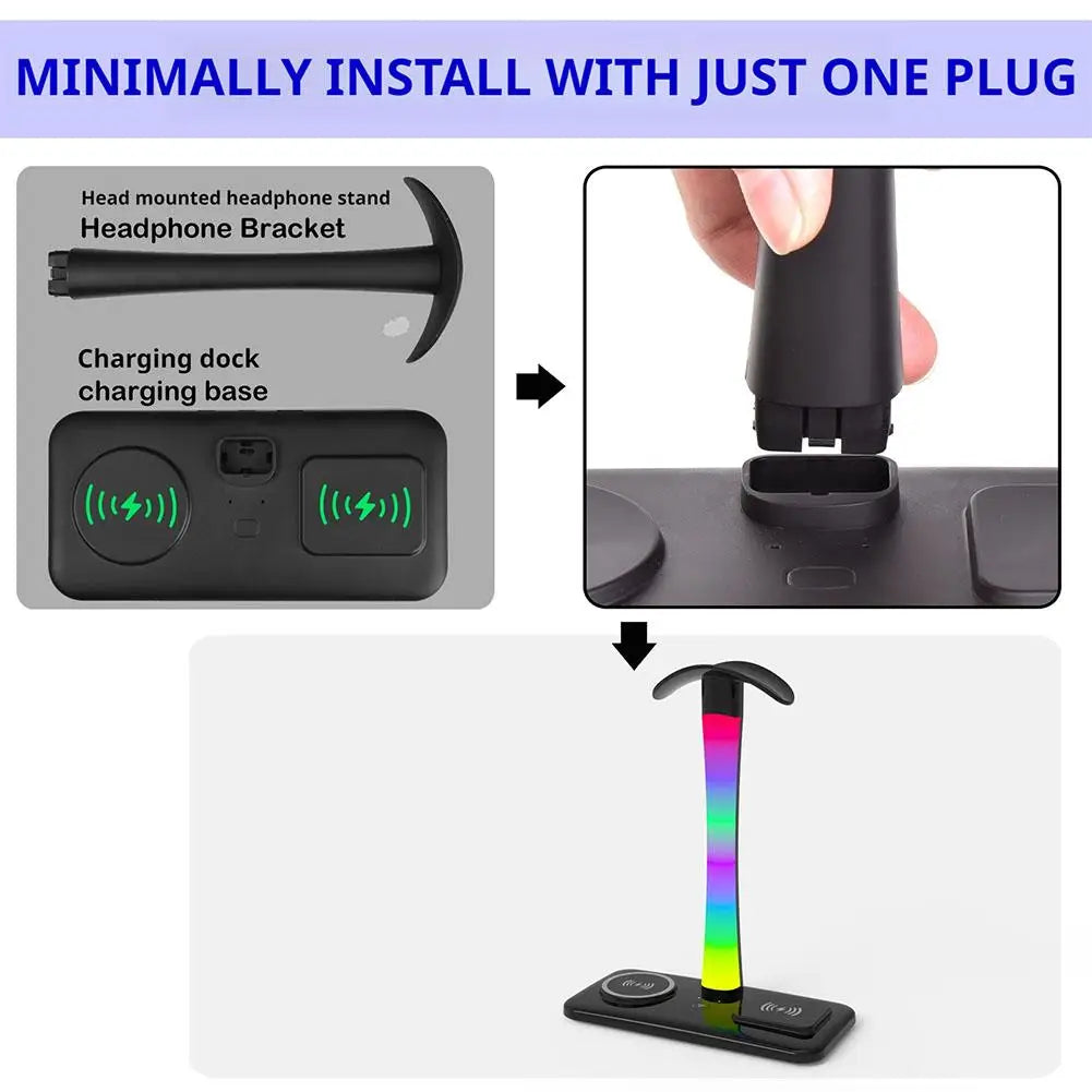 Multifunction Headphone Holder with Wireless Charger – Desk Stand with Ambient Light