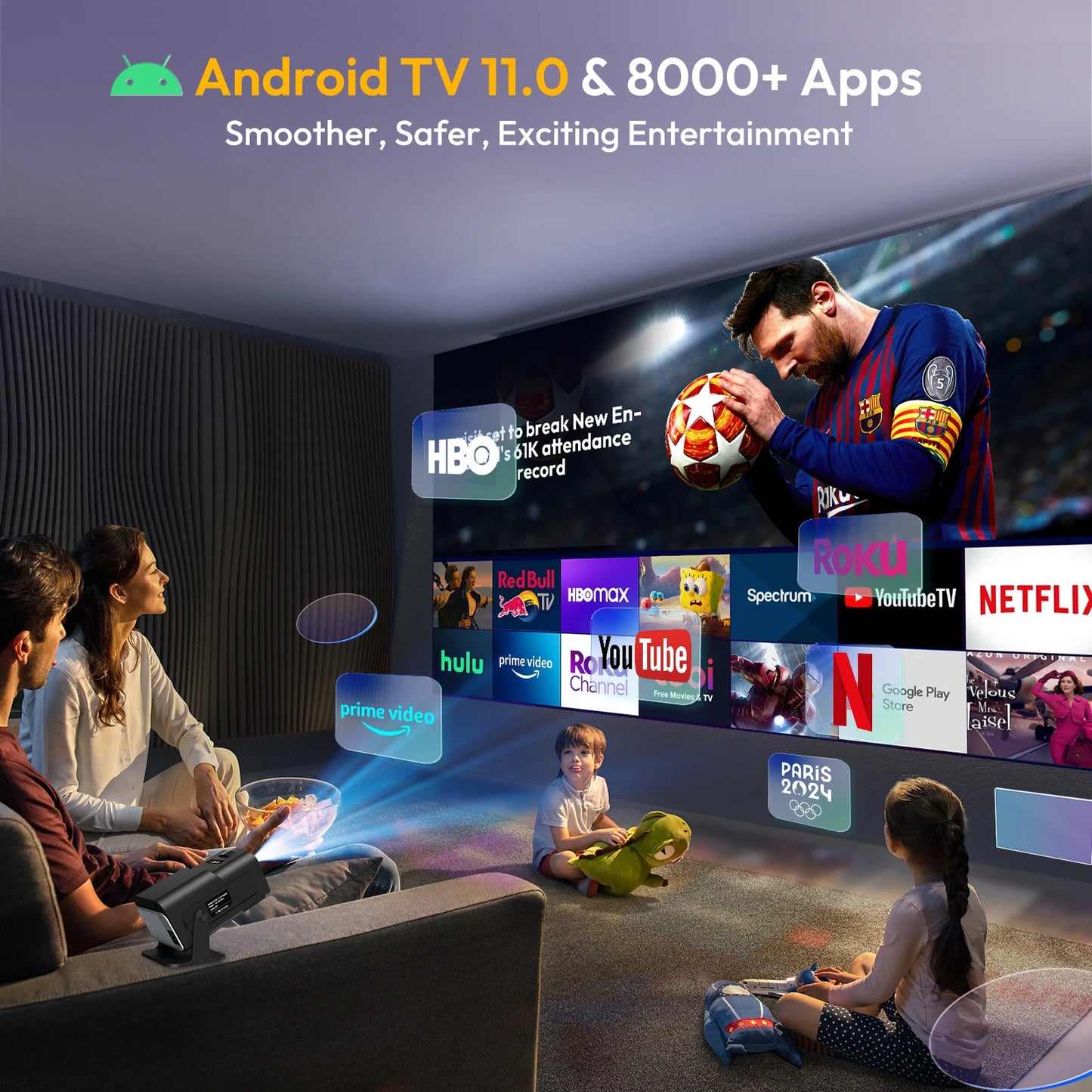 Portable 4K Android Projector – Full HD 1080P, Bluetooth, Indoor & Outdoor Use