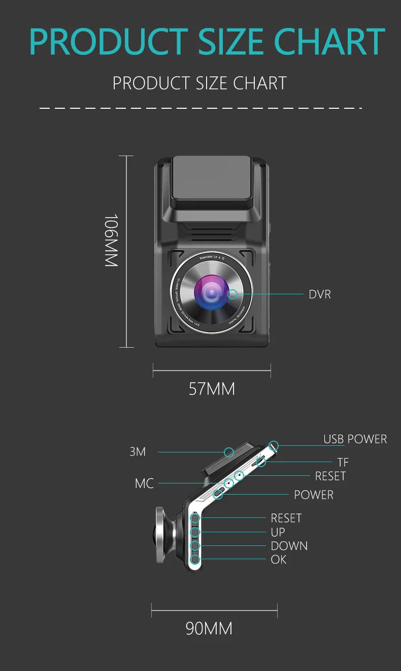 Sameuo U2000 4K Dash Cam – Front & Rear Car DVR with WiFi, Night Vision & Parking Monitor