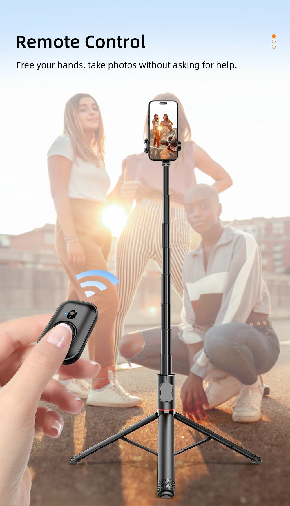 Hidden-Design Bluetooth Selfie Stick Tripod 183cm with Cold Shoe