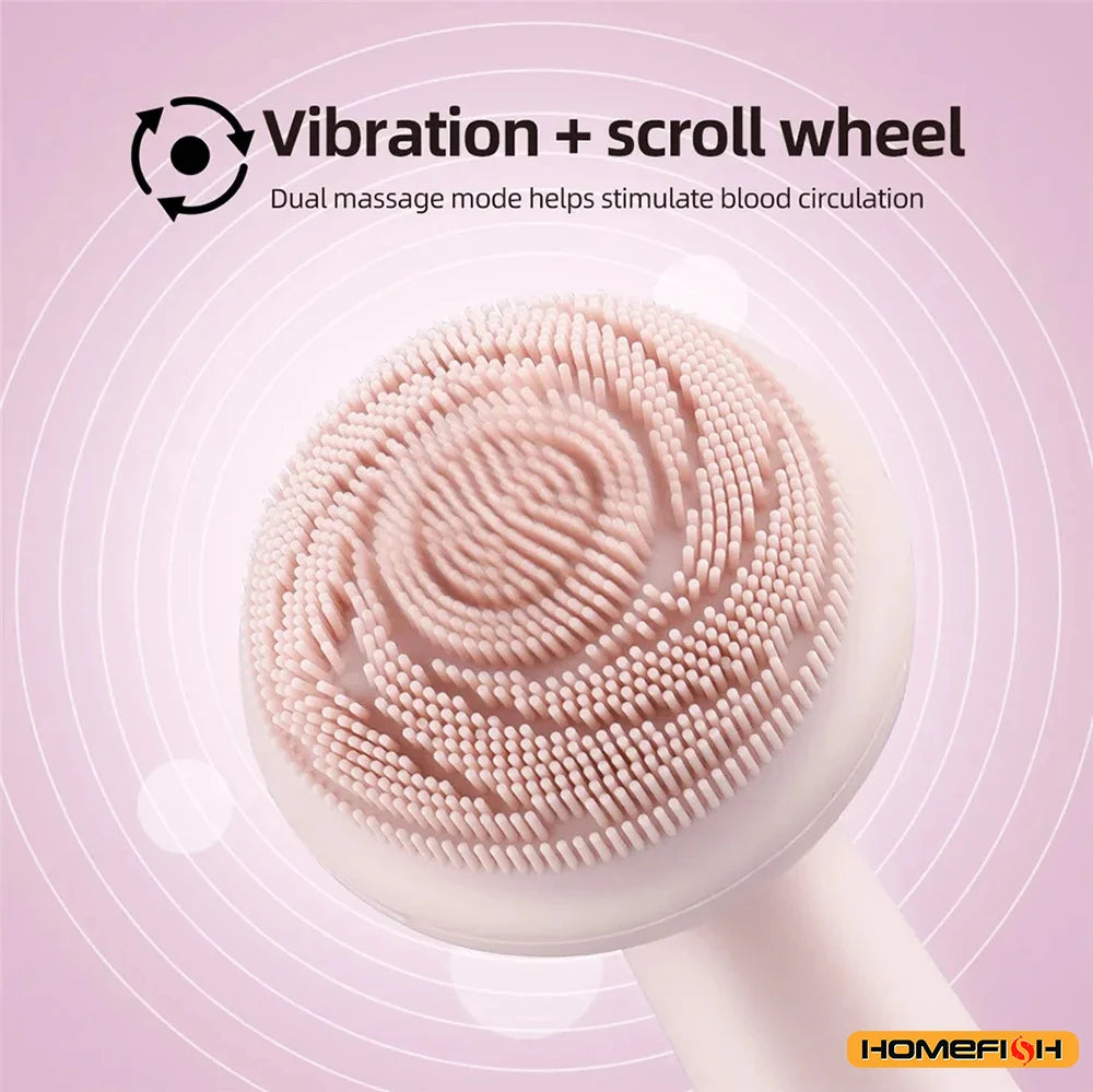 HOMEFISH Electric Facial Cleanser – Silicone Head, 4-Mode Vibration & Roller