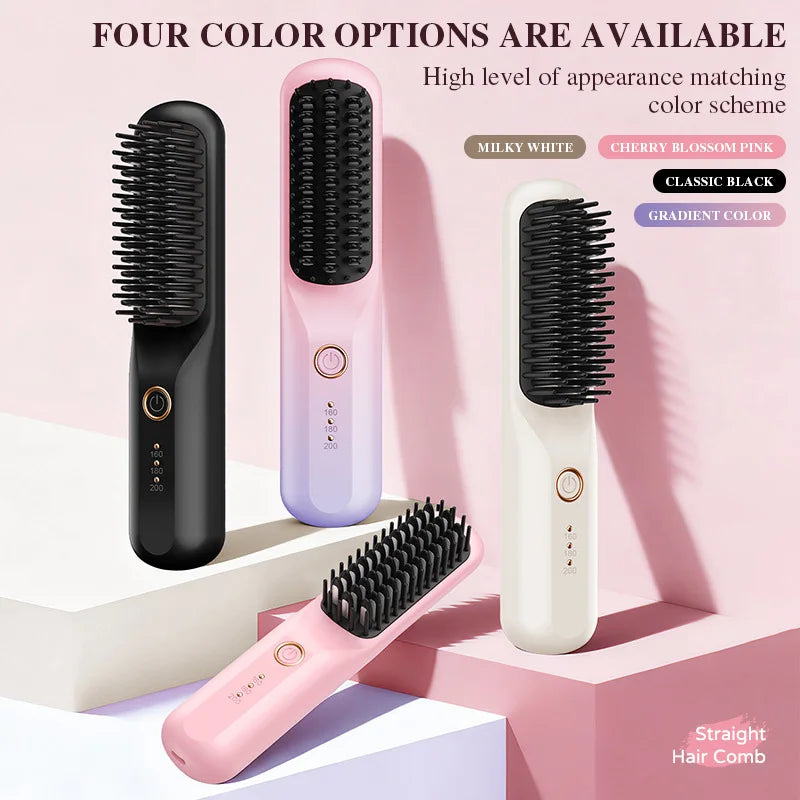 Mini Ionic Cordless Hair Straightener Comb – Portable Lightweight Styling Brush