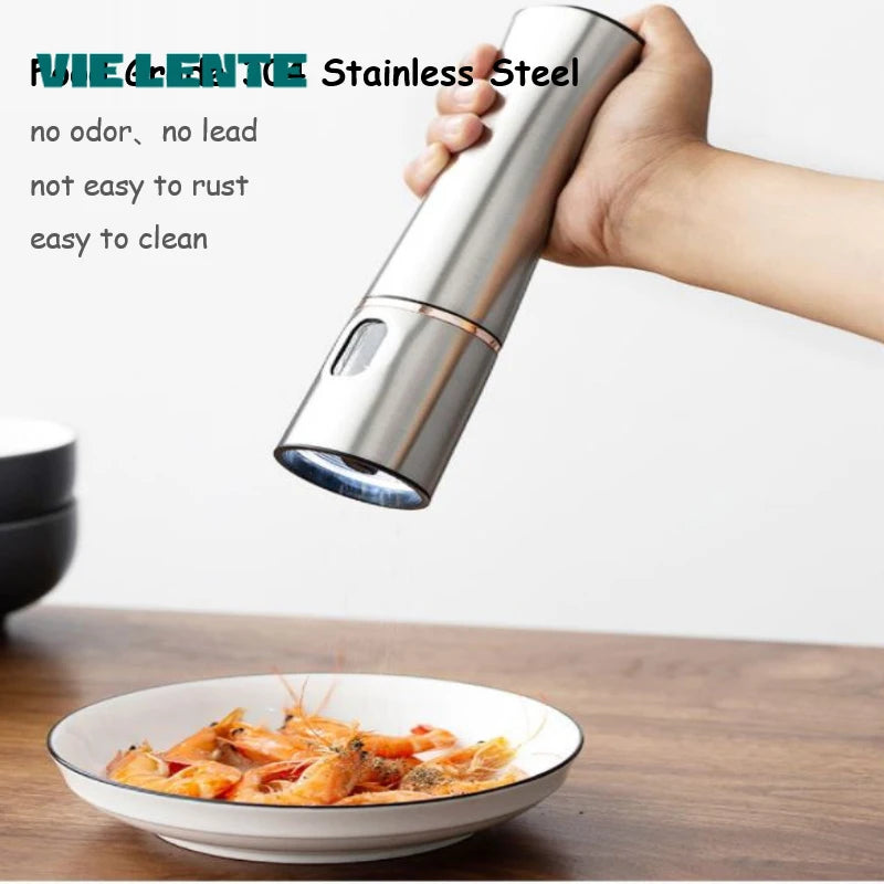 Electric Salt & Pepper Grinder – One-Touch Stainless Steel Spice Mill with Adjustable Coarseness