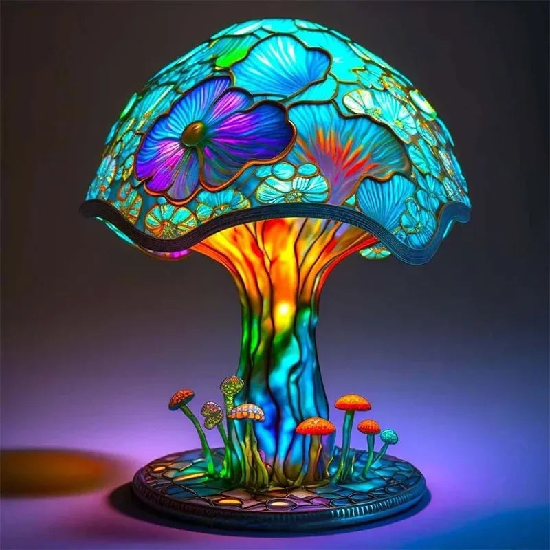 Creative Stained Glass Mushroom Table Lamp | Colorful Atmosphere Bedside Light