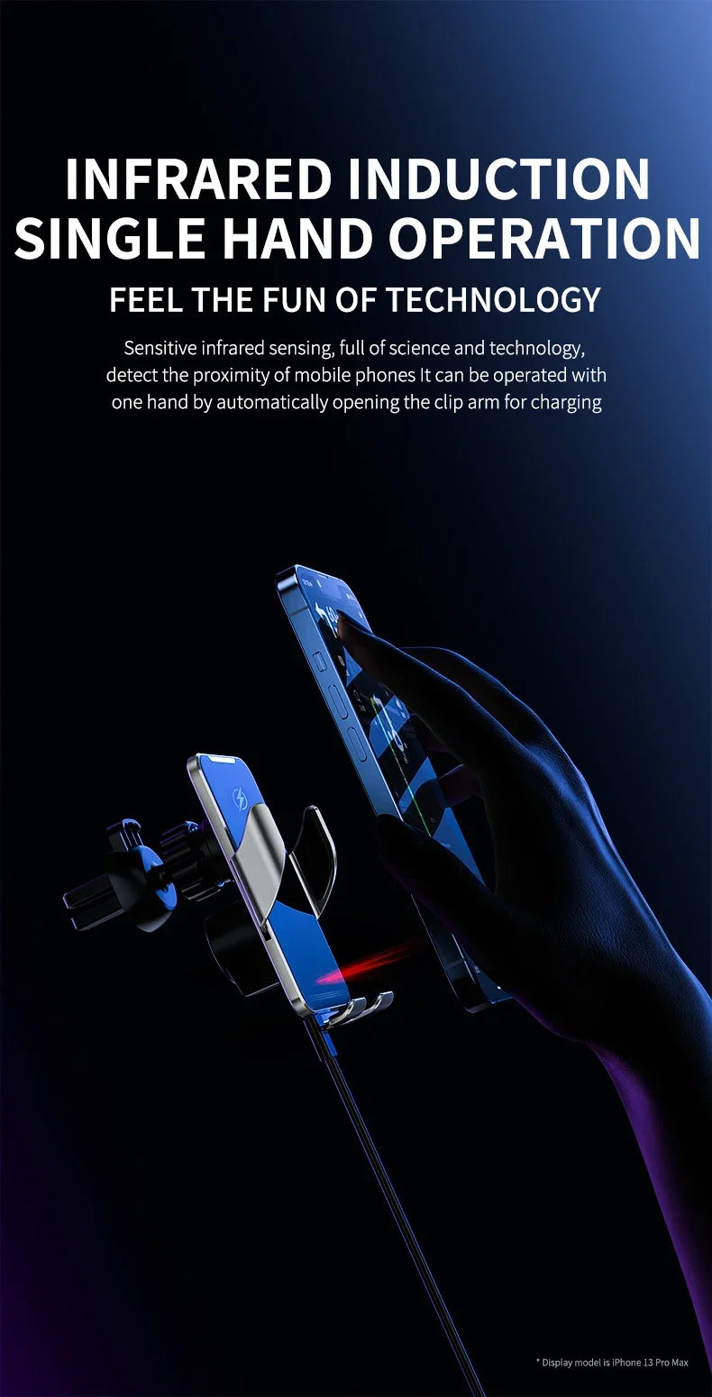 VIKEFON Qi Wireless Car Charger – One-Hand Auto Clamp with Cooling Fan