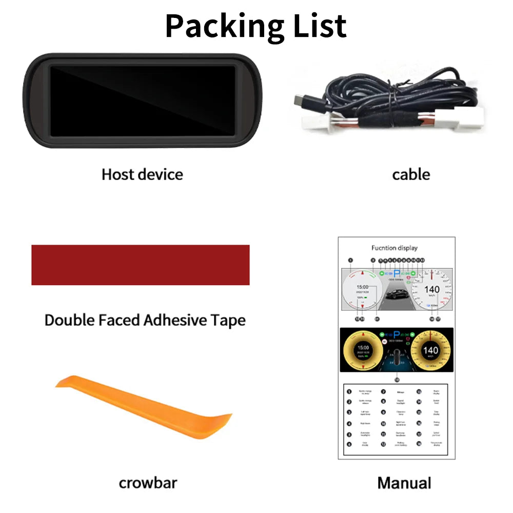 KWHUD 6.8″ Tesla Instrument Cluster HUD – HD IPS Dashboard Display for Model 3 & Model Y (2019–2022)