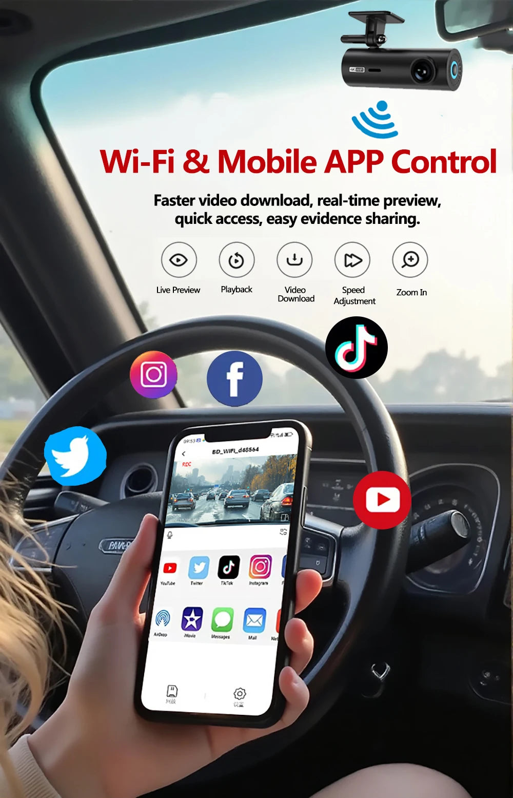 etymoofox 4K Mini Dash Cam – Ultra HD WiFi Car DVR with Night Vision & Parking Monitor