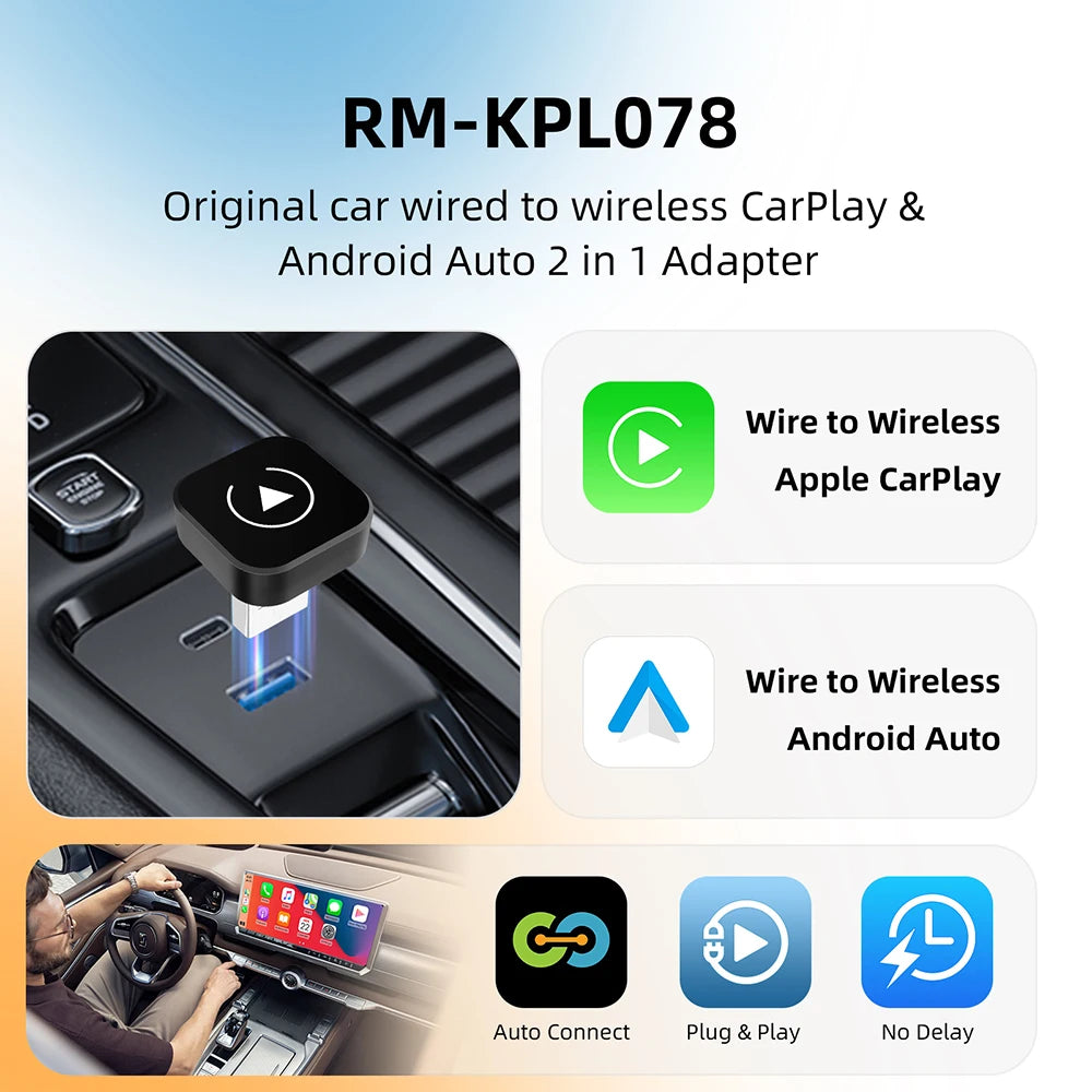 LEXXSON Ultra-Mini 2-in-1 Wireless CarPlay & Android Auto Adapter – 5.8GHz Plug & Play