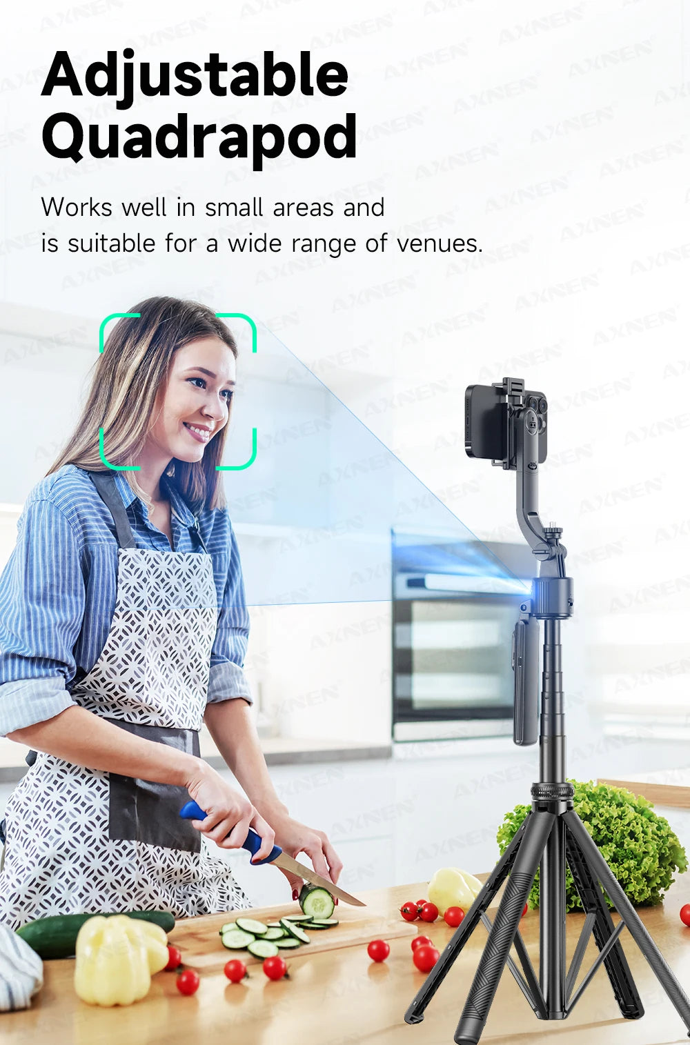 AI Face Tracking Selfie Stick Tripod – 1.63m Smart Quadrapod