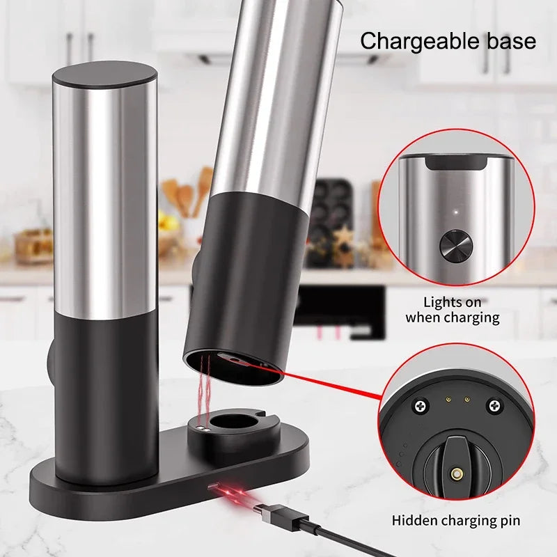Automatic Salt & Pepper Grinder Set – Electric USB Rechargeable Spice Mills