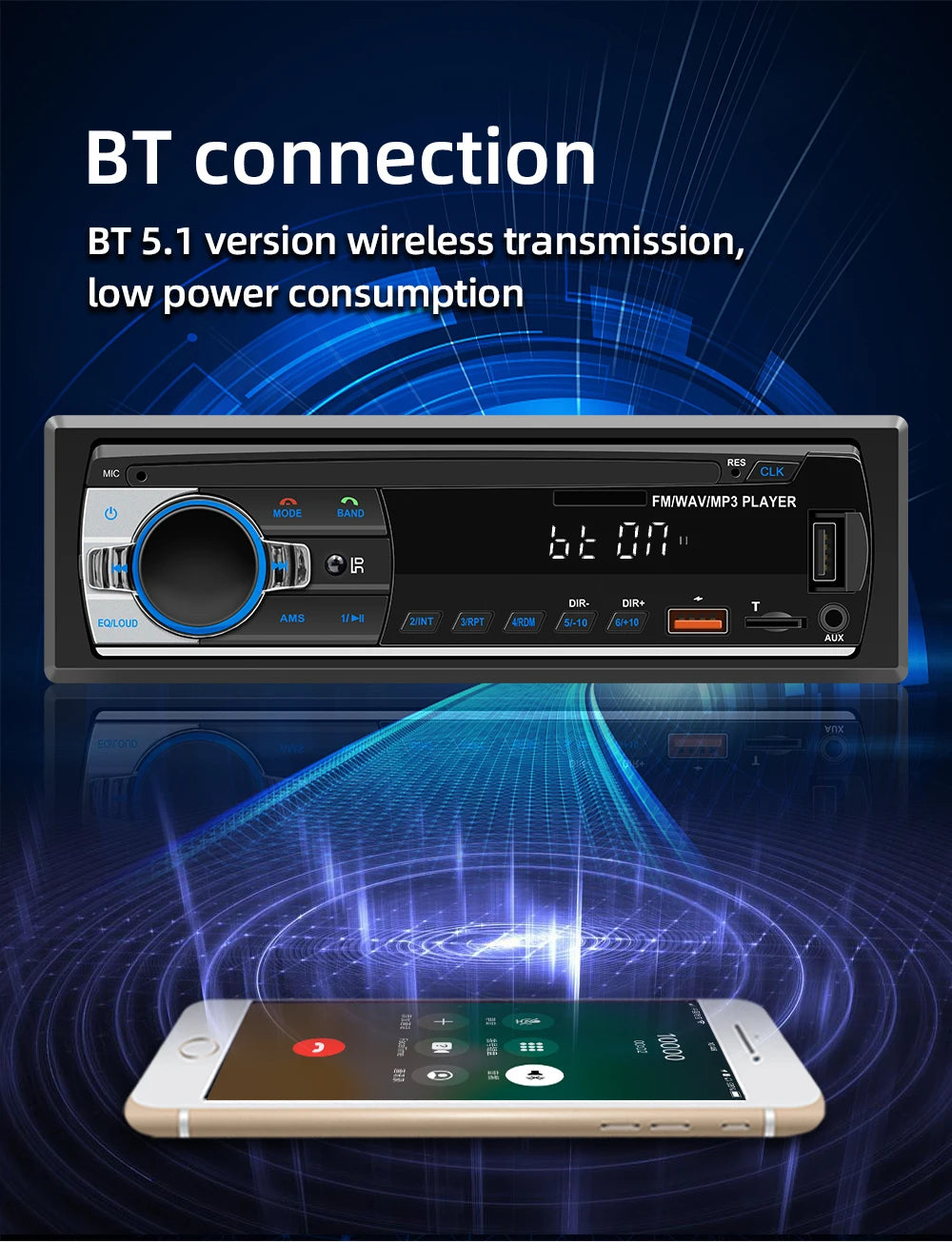 BQCC M11 Double Din Bluetooth Car Stereo – 60W×4 FM Radio, USB/SD MP3 Player, AUX Input & Voice Assistant