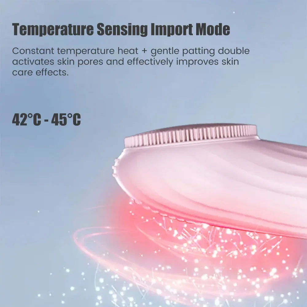 Rechargeable Sonic Silicone Facial Cleansing Brush – Heating Massage & Deep Clean Skincare Tool