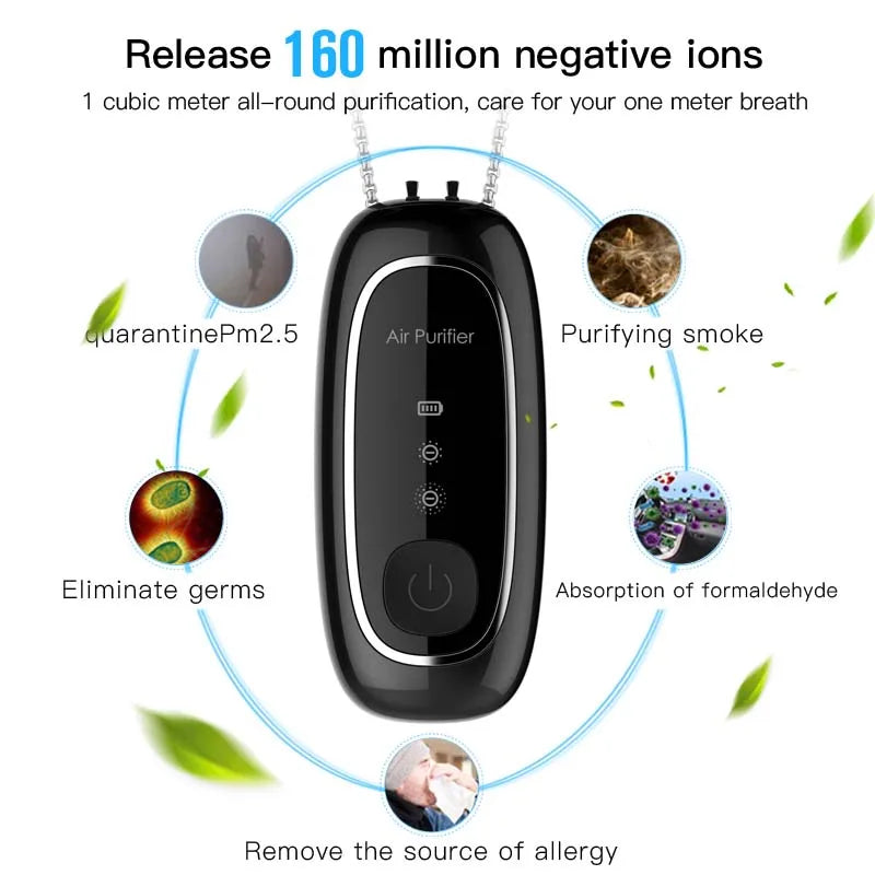 Wearable air Purifier Necklace High Efficiency Energy Saving Negative Ions 60h Long Endurance Personal Portable air Cleaner