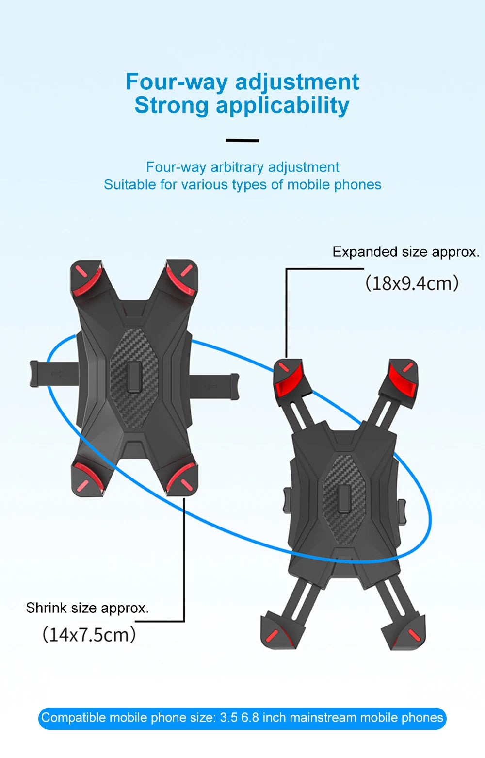 HONGDAK 360° Bicycle Phone Holder – One-Hand Lock Shockproof Mount (4.7–7.2″)