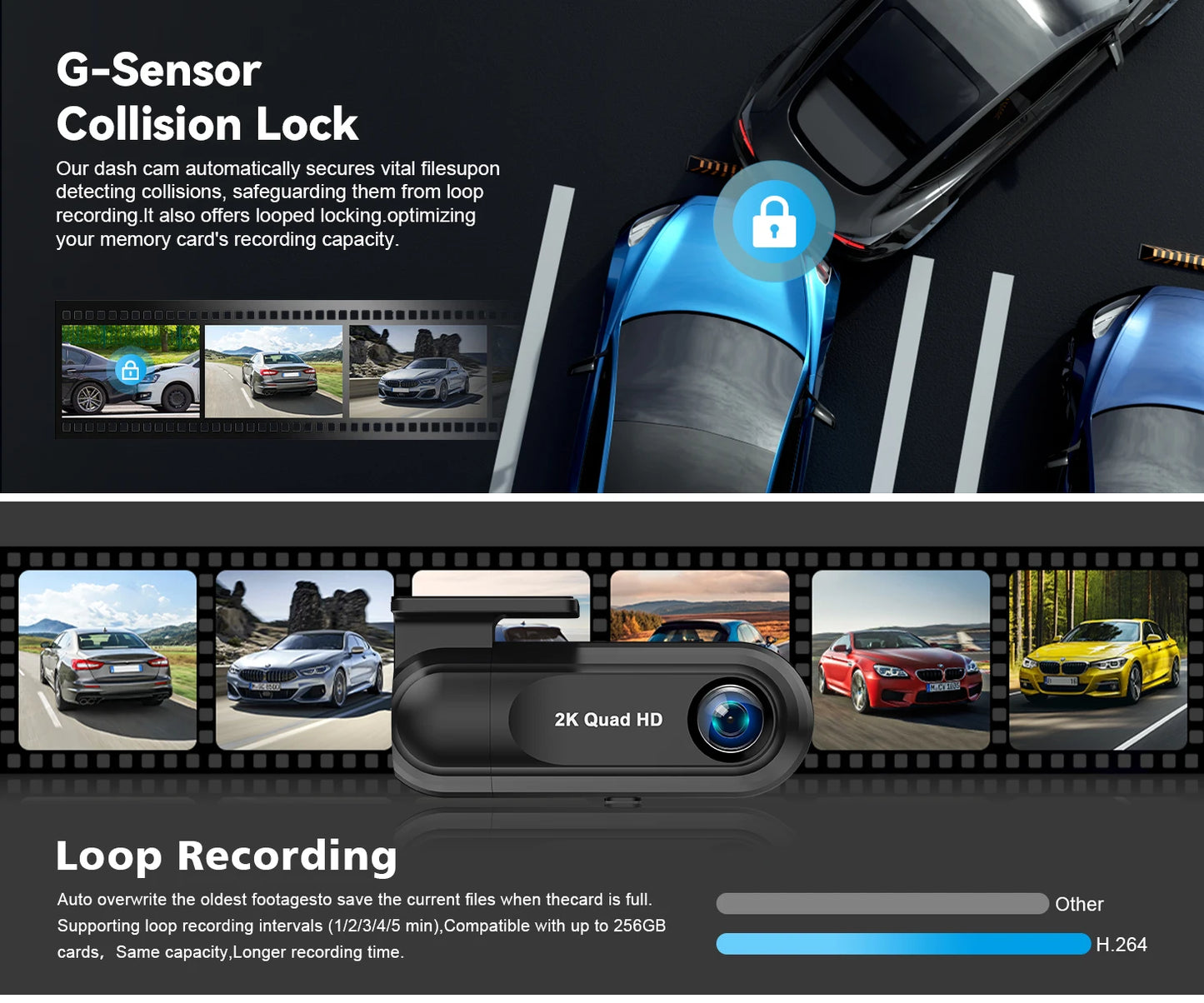 Soam 2.5K WiFi Dash Cam with GPS & Parking Monitor – 1440P Night Vision DVR