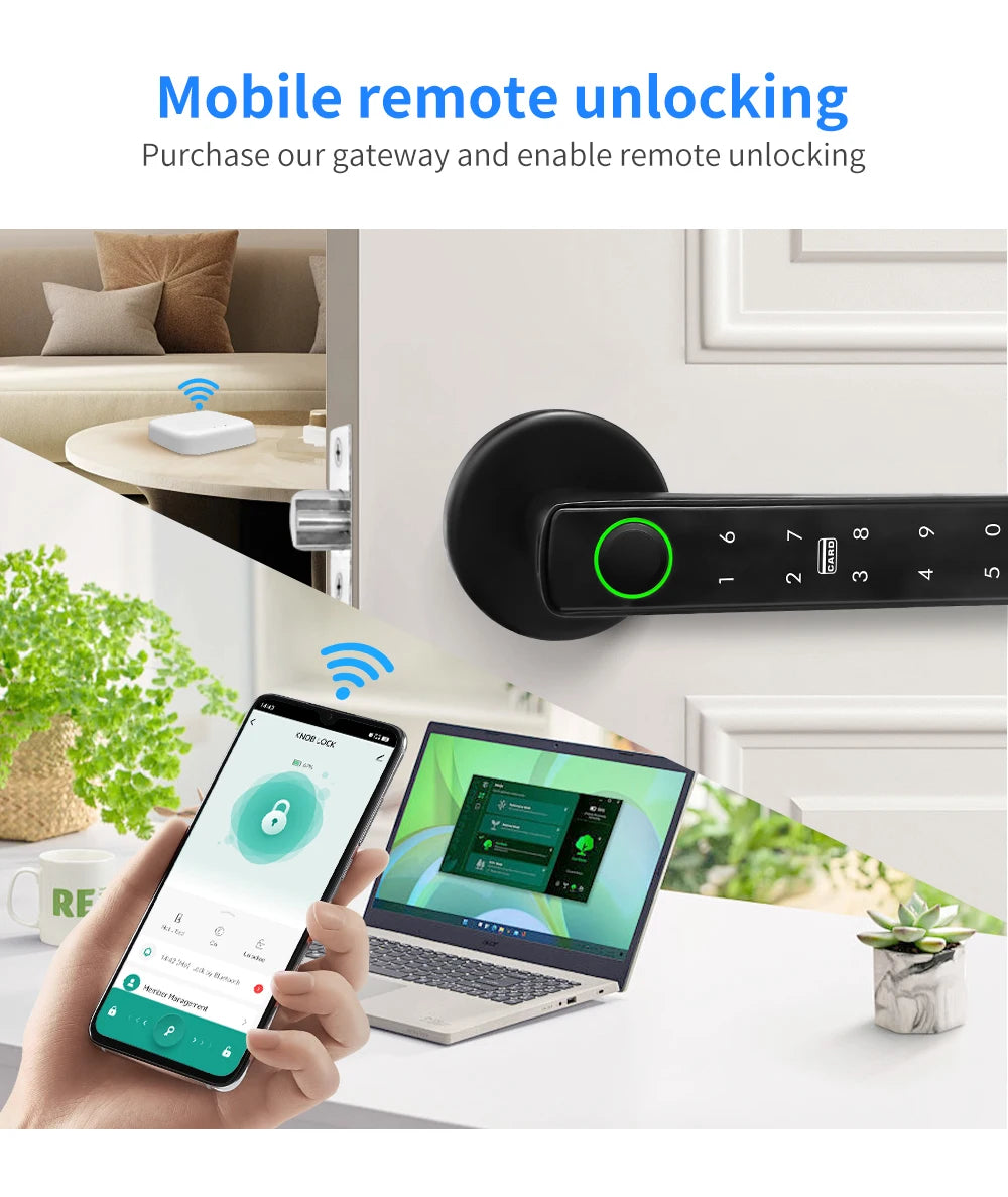 Tuya Smart Fingerprint Door Lock – 5-in-1 Bluetooth App, Card & Password Unlock (IP66)