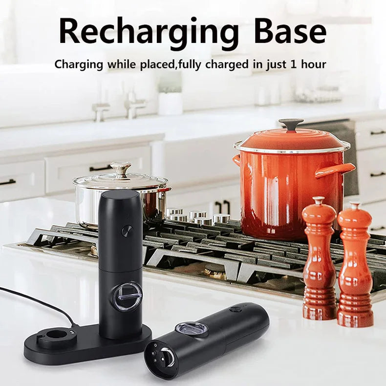 OLOEY Rechargeable Electric Salt & Pepper Grinder Set – Adjustable Coarseness with LED & Charging Base