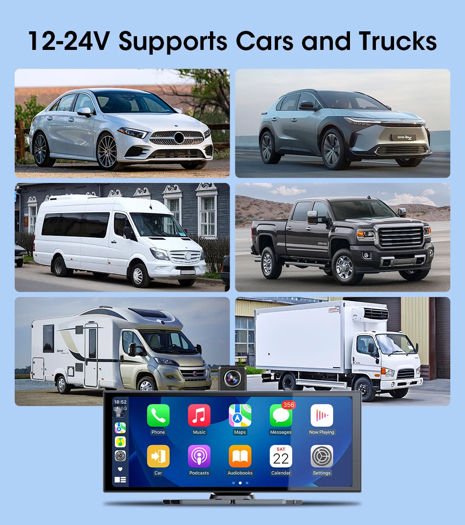 T369 11.26″ Wireless CarPlay Screen with 4K Rotatable Camera