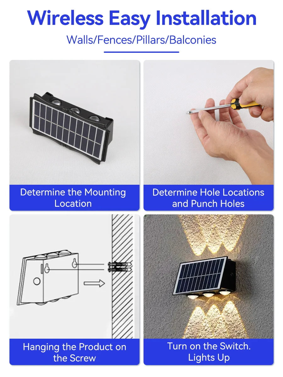 CHENBEN Solar LED Wall Light | IP65 Waterproof Outdoor Wall Lamp, Warm/RGB
