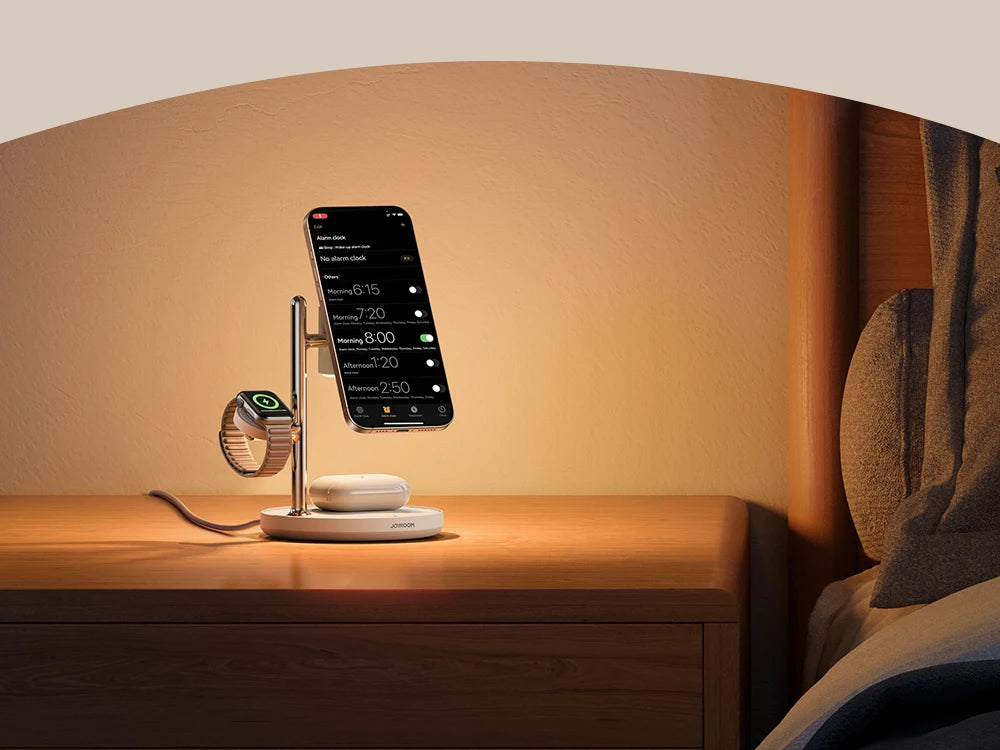 JOYROOM Qi2 4-in-1 Wireless Charging Station – 15W Fast MagSafe Charger with Night Lamp