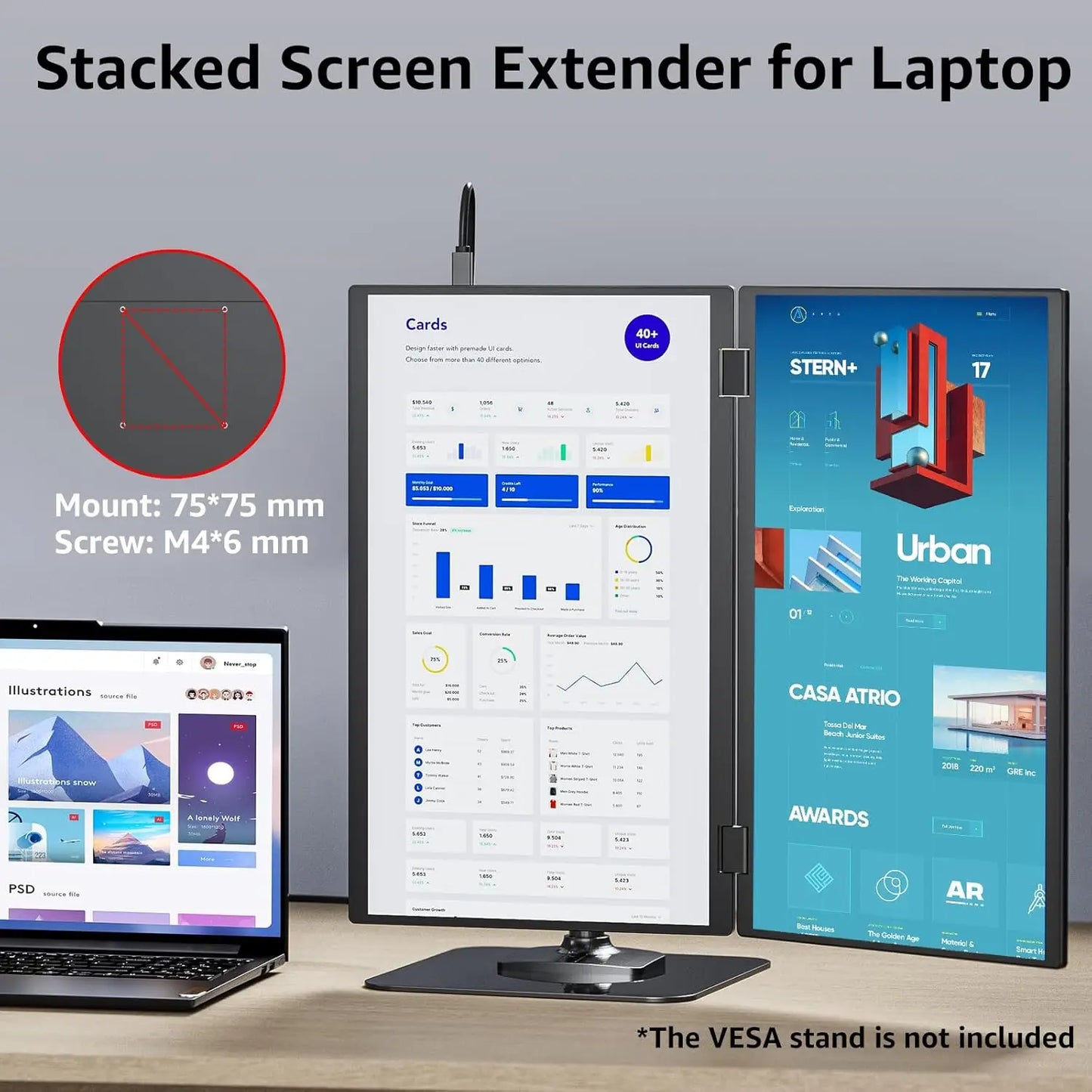 15.6″ Folding Dual Monitor | FHD IPS 1080P | USB-C Portable Display | Built-in Speakers