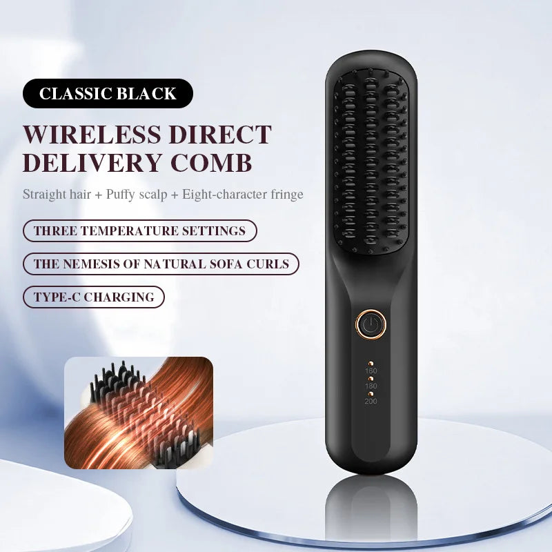 Mini Ionic Cordless Hair Straightener Comb – Portable Lightweight Styling Brush